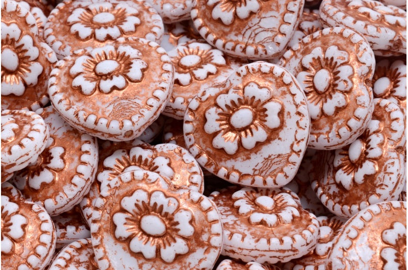 バラのハートビーズ、白銅線入り(02010-54319)、ガラス、チェコ共和国