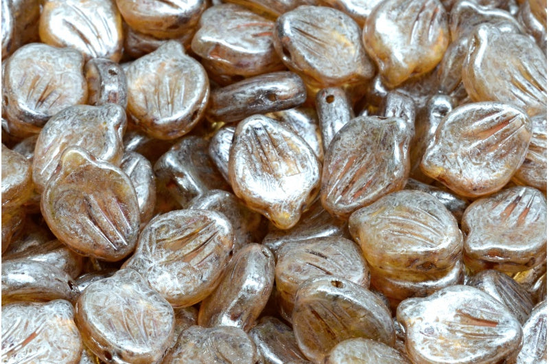 Peony Petal Beads, Crystal Cream Luster Spotted (00030-65321), Glass, Czech Republic