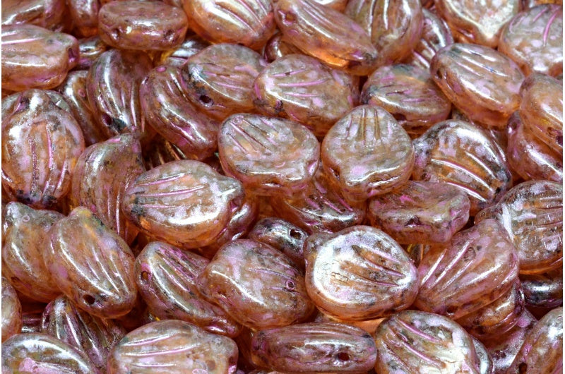 Peony Petal Beads, Crystal Pink Beige Luster Spotted (00030-65323), Glass, Czech Republic