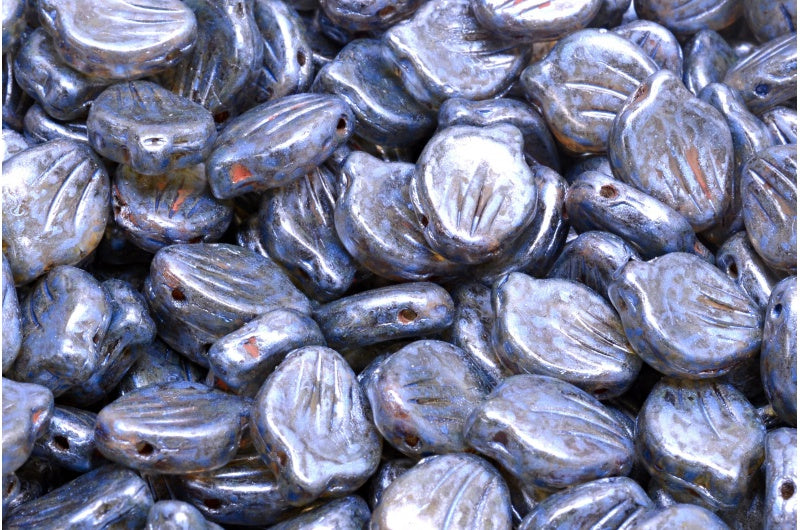 Peony Petal Beads, Crystal Green Luster Spotted (00030-65325), Glass, Czech Republic