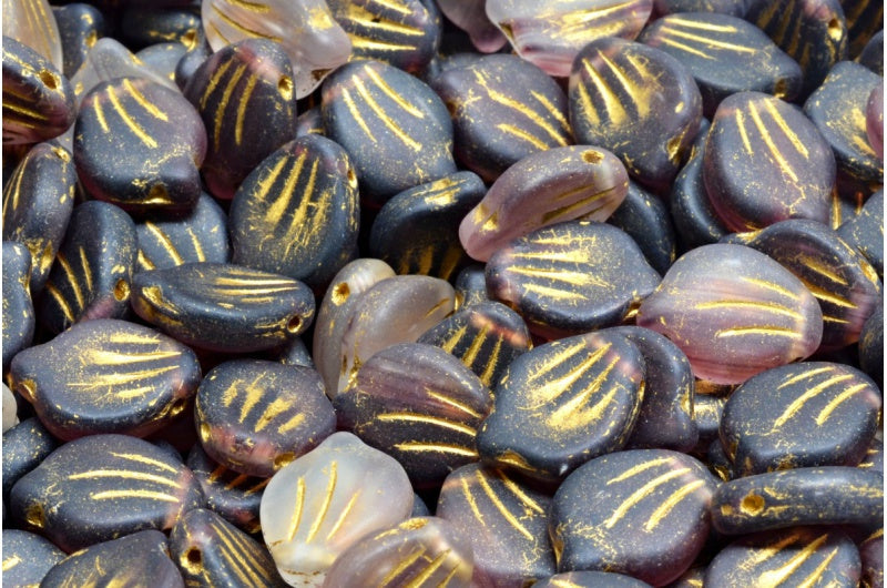 OUTLET 10 克牡丹花瓣珠,9 x 12 毫米,R0239 哑光金线 (R0239-84100-54302),玻璃,捷克共和国