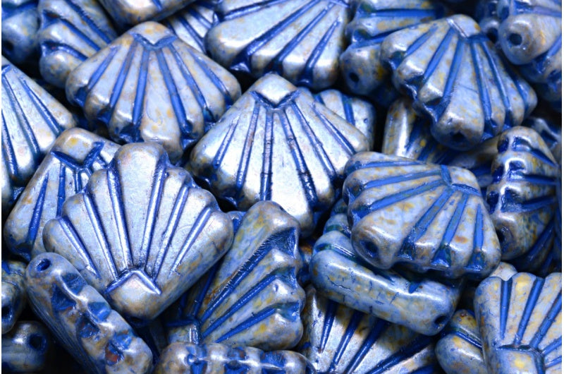 Diafan Beads, White Green Luster Spotted Blue Lined (02010-65325-54309), Glass, Czech Republic