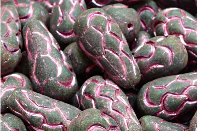 Pinecone Beads, Transparent Brown Travertin Pink Lined (10260-86800-54321), Glass, Czech Republic