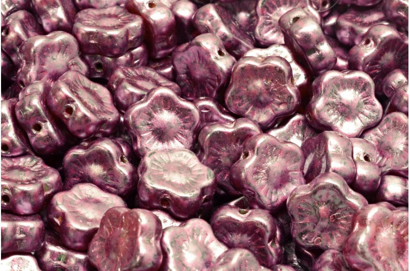 OUTLET 10 grams Sunset Flower Beads, 10 x 10 mm, Mixed Glass Rose Luster Spotted (R0239-65327), Glass, Czech Republic