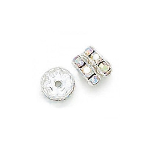 6 pcs Metal Silver Rondelle with Crystals, 4.5 mm