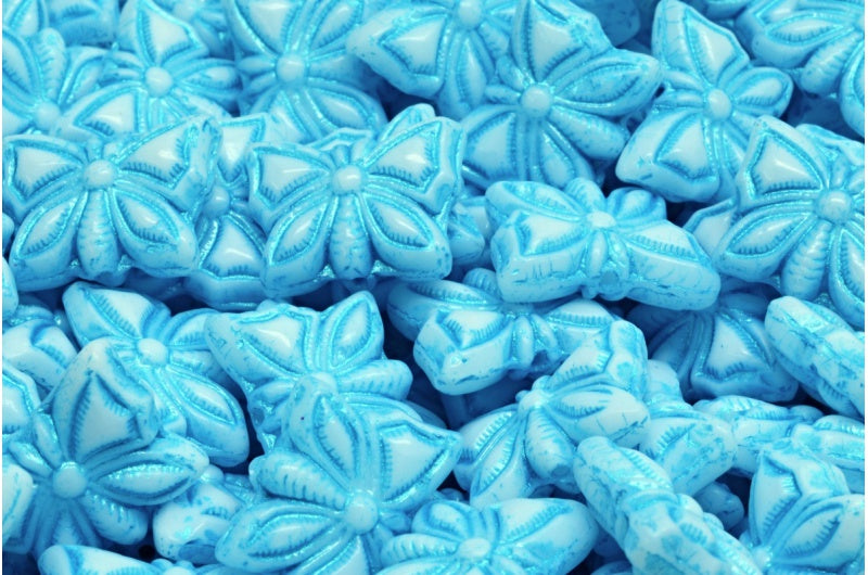 OUTLET 10 grams Butterfly Beads, 15 x 12 mm, White Light Blue Lined (02010-43811), Glass, Czech Republic