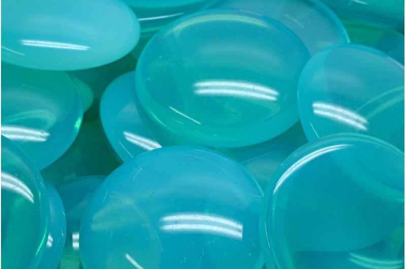 OUTLET 10 grams Cabochon Beads, 25 x 25 mm, Opal Turquoise Uv Active (68400), Glass, Czech Republic