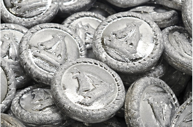 Boat Medallion, Crystal Matte 27003 (00030-84100-27003), Glass, Czech Republic