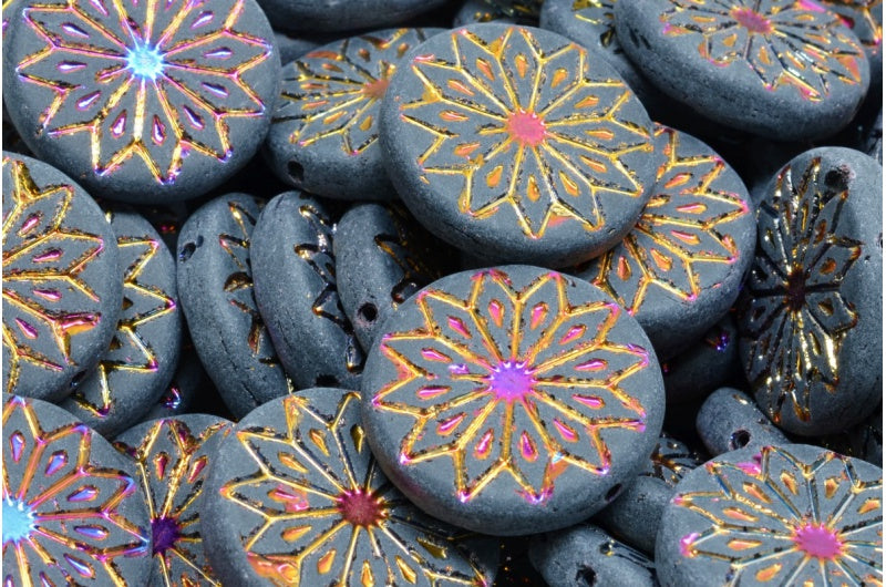 OUTLET 10 grams Origami Flower Beads, 18 x 18 mm, Black Sliperit Full (2X Side) Matte (23980-29503-84100), Glass, Czech Republic