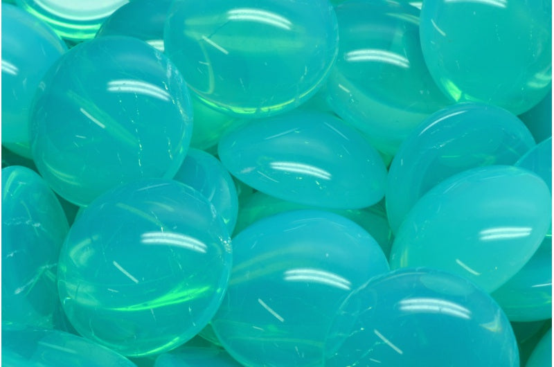 OUTLET 10 grams Cabochon Beads, 18 x 18 mm, Opal Turquoise Uv Active (68400), Glass, Czech Republic