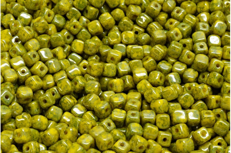 OUTLET 10 grams Cube Beads, Yellow Terracotta Blue (83120-15464), Glass, Czech Republic