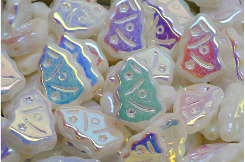 OUTLET 10 grams Christmas Tree Beads, 17 x 12 mm, White Ab Full (2X Side) (02010-28703), Glass, Czech Republic