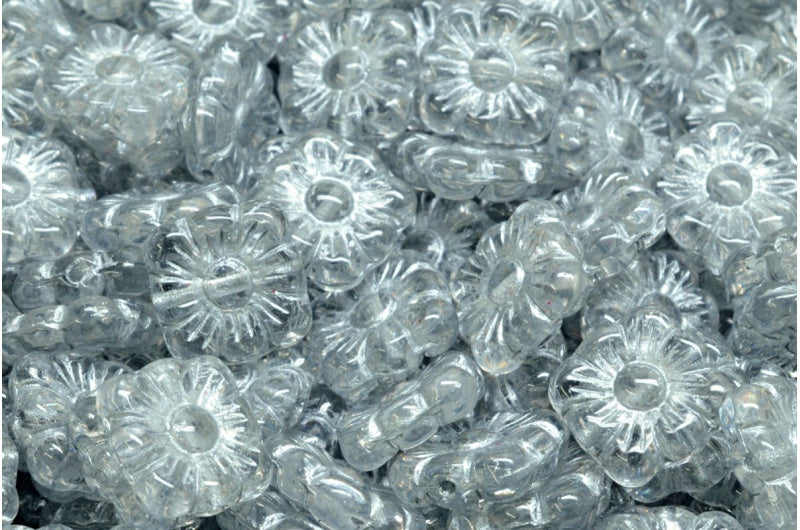 Square Flower Beads, Crystal Silver Lined (00030-54201), Glass, Czech Republic