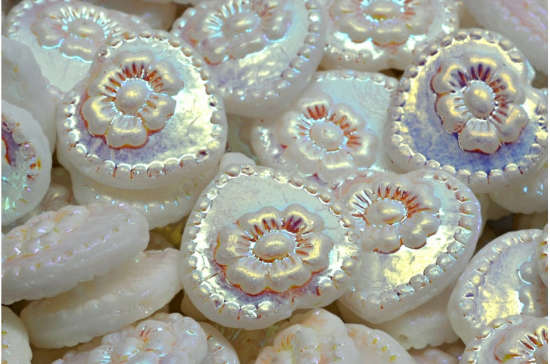 OUTLET 10 grams Heart Beads With Rose, 17 x 17 mm, White Ab Full (2X Side) (02010-28703), Glass, Czech Republic