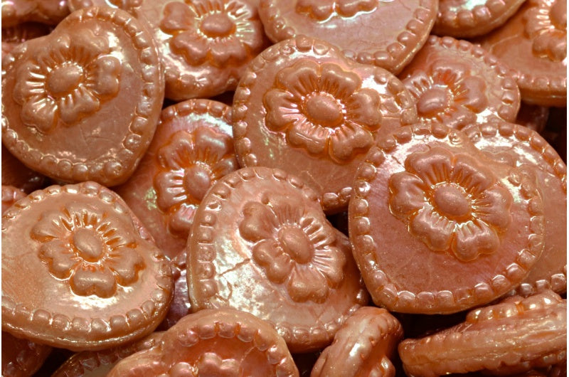 ローズ付きハートビーズ、ホワイトジェットブラックフルアプリコット(02010-29123)、ガラス、チェコ共和国