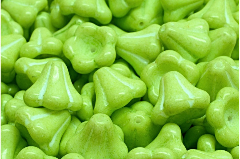 Bell Flower Beads, White Opal 31238 (02020-31238), Glass, Czech Republic