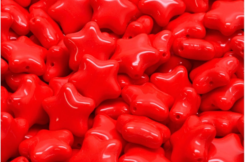 Flat Star Beads, Opaque Red (93200), Glass, Czech Republic