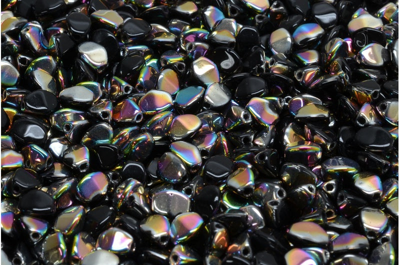 ピンチビーズ、ブラッククリスタル ヴィトレイル ミディアムコーティング (23980-28101)、ガラス、チェコ共和国
