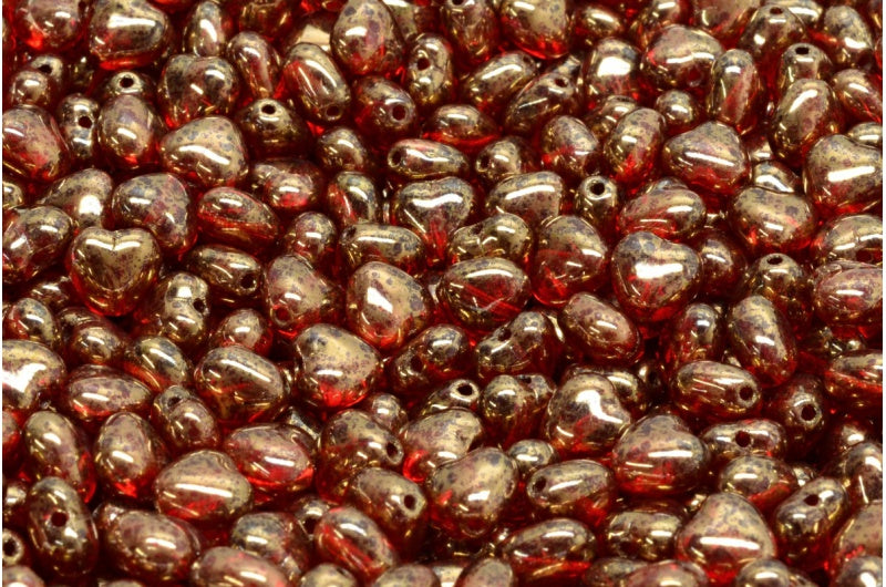 ハートビーズ、ルビーレッドテラコッタバイオレット(90080-15496)、ガラス、チェコ共和国