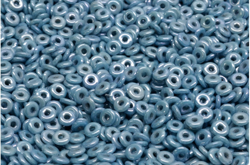 出口 10 克鱼环压制玻璃珠(类似 O 型珠或半圆形),1 x 4 毫米,白色光泽蓝色全涂层 (02010-14464),玻璃,捷克共和国