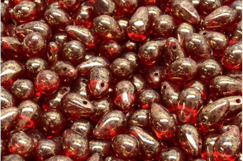 Drop Beads, Ruby Red Terracotta Violet (90080-15496), Glass, Czech Republic