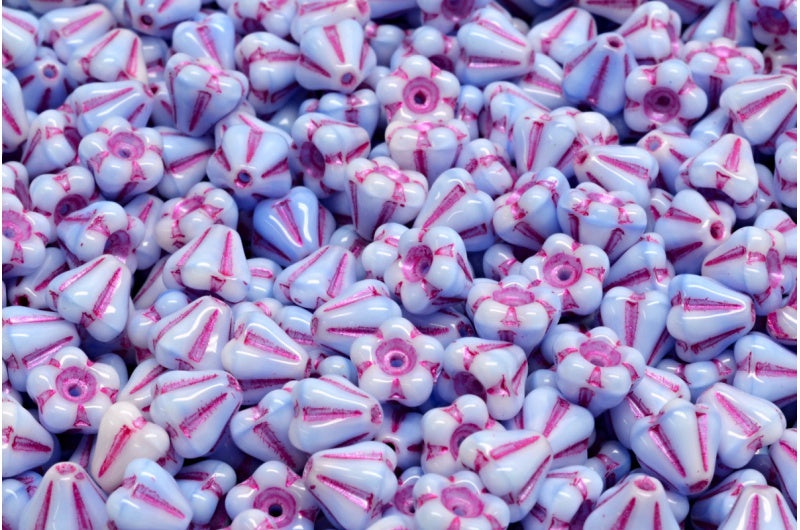 铃铛花珠,浅天蓝色粉色内衬(07314-43807),玻璃,捷克共和国