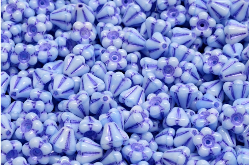 Bell Flower Beads, Light Sky Blue 43810 (07314-43810), Glass, Czech Republic