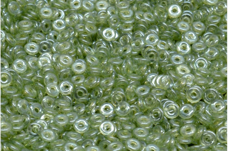 Fish Ring Pressed Glass Beads (Like O-Bead Or Demi Round), Crystal Luster Green Full Coated (00030-14457), Glass, Czech Republic