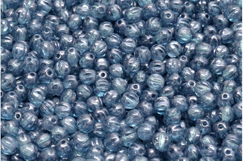 メロンビーズ、クリスタルラスターブルーフルコーティング(00030-14464)、ガラス、チェコ共和国