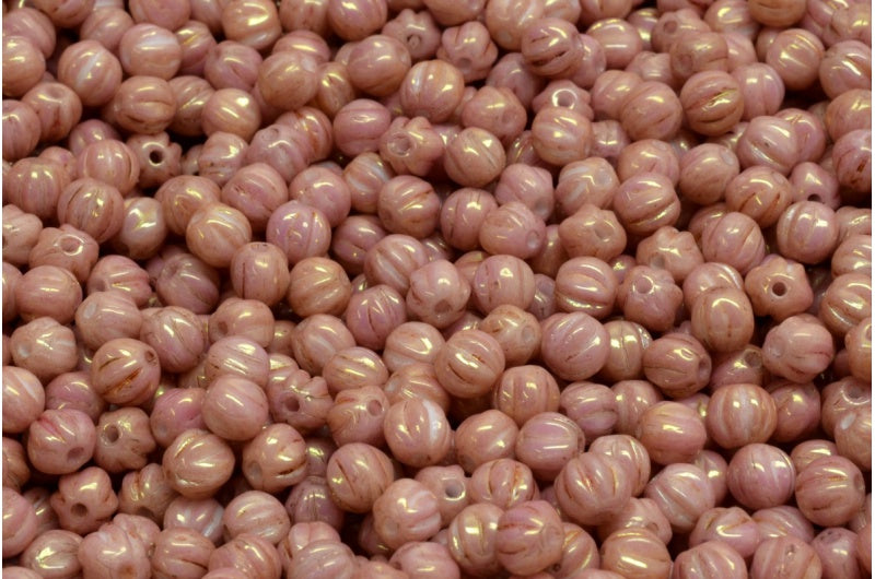 メロンビーズ、ホワイトラスターレッドフルコーティング(02010-14495)、ガラス、チェコ共和国