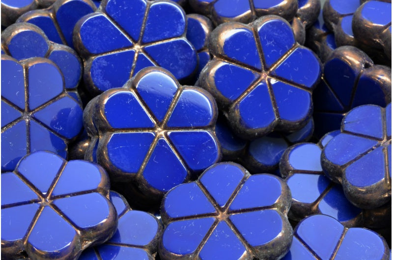 テーブルカットガーランドフラワービーズ、不透明ブルーブロンズ(33070-14415)、ガラス、チェコ共和国