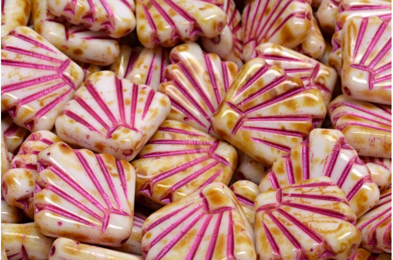 Diafan Beads, White Travertin Pink Lined (02010-86800-43807), Glass, Czech Republic