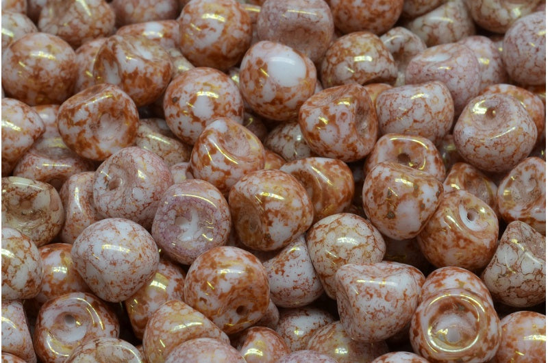 Mushroom Button Beads, White Terracotta Red (02010-15495), Glass, Czech Republic
