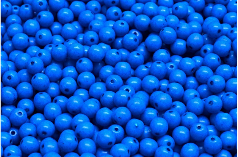 Round Druck Beads, White Opal Sapphire White Lined (02020-35036), Glass, Czech Republic