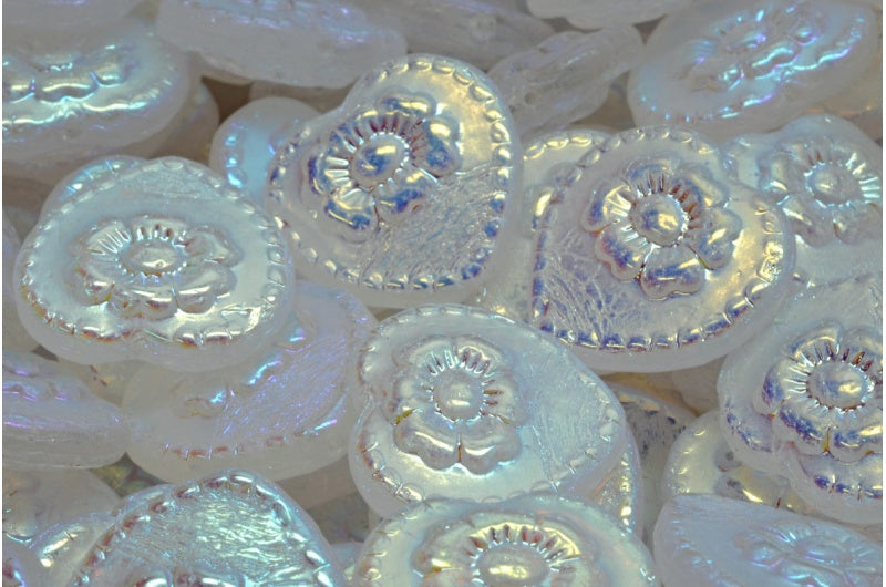 ローズ付きハートビーズ、クリスタルアブフル(2Xサイド)(00030-28703)、ガラス、チェコ共和国