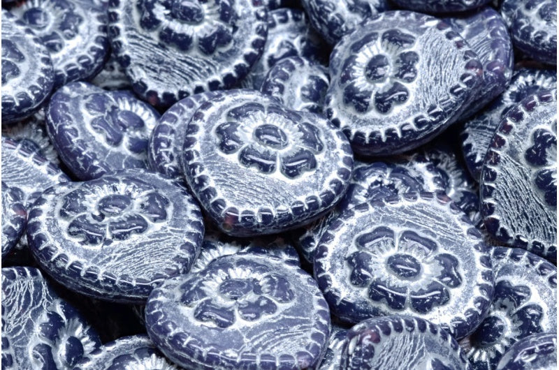 奥特莱斯 10克玫瑰心形珠子,17 x 17毫米,蛋白石深薰衣草色镀银 (21010-54301),玻璃,捷克共和国