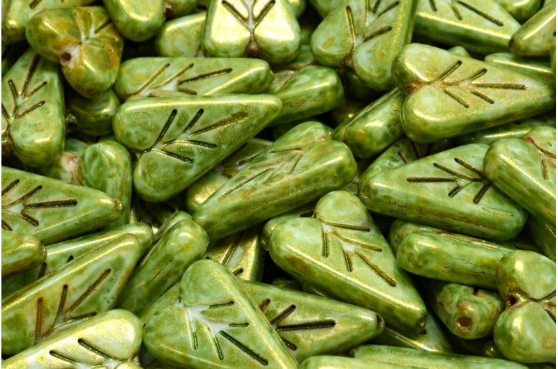 OUTLET 10 grams Heart Leaf Bead, White Brown Luster Spotted (02010-65326), Glass, Czech Republic