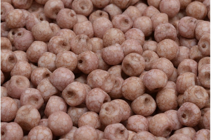 Mushroom Button Beads, White Matte Terracotta Red (02010-84100-15495), Glass, Czech Republic