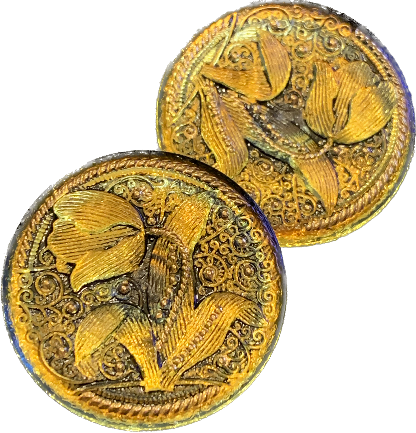 装飾付きハンドペイントガラスボタン1個、サイズ14(31.5 mm)、チェコ共和国