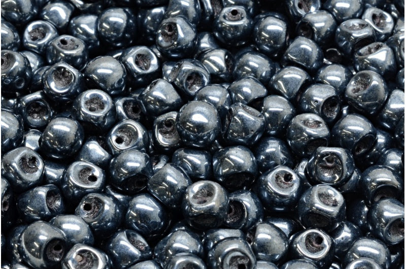Mushroom Button Beads, Black Hematite (23980-14400), Glass, Czech Republic