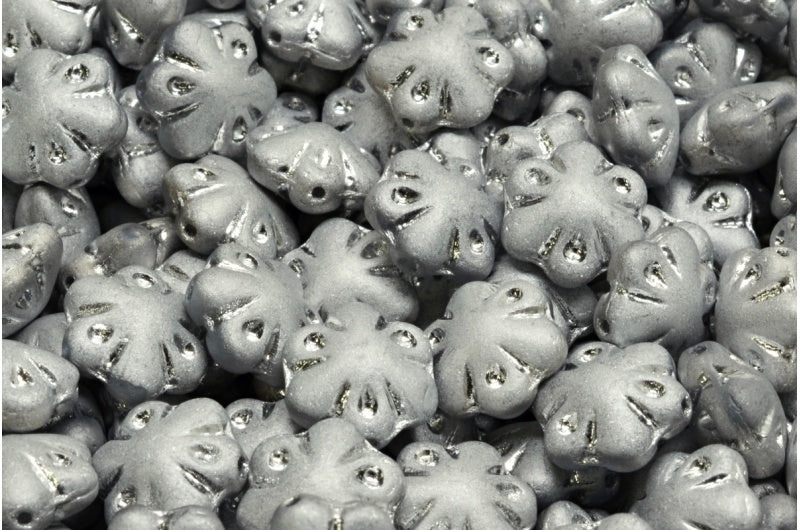OUTLET 10 grams Folklore Flower Beads, 11 x 11 mm, Crystal Matte Silver (00030-84100-27000), Glass, Czech Republic