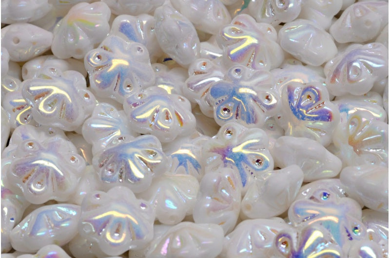 OUTLET 10 grams Folklore Flower Beads, 11 x 11 mm, White Ab Full (2X Side) (02010-28703), Glass, Czech Republic