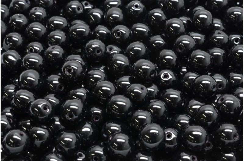 ラウンドドラックビーズ、ブラック(23980)、ガラス、チェコ共和国