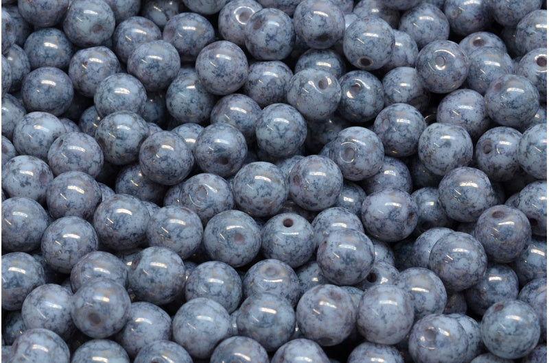 Round Druck Beads, White Terracotta Copper (02010-15435), Glass, Czech Republic