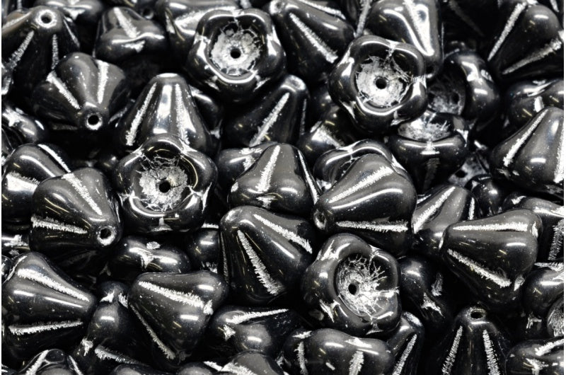 OUTLET 10 grams Bell Flower Beads, 8 x 10 mm, Black Silver Lined (23980-54301), Glass, Czech Republic