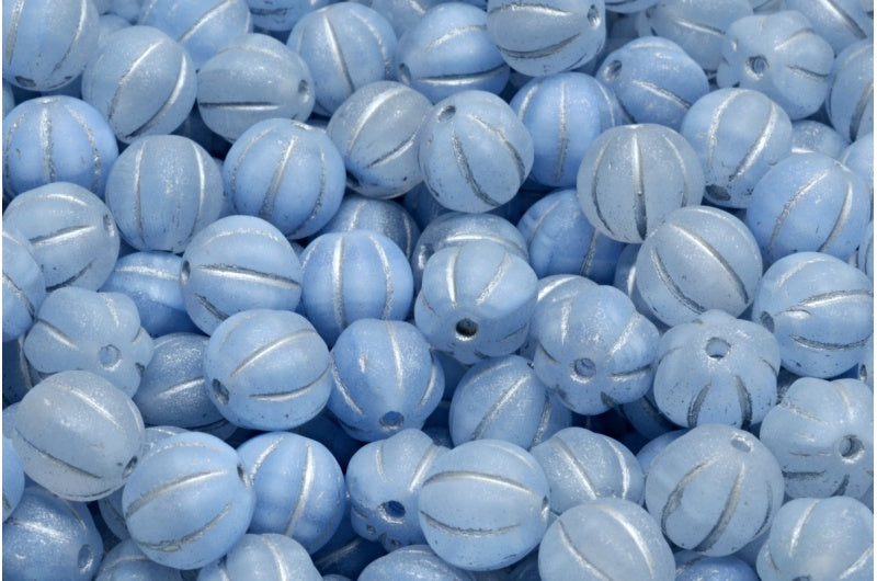 OUTLET 10 grams Melon Beads, 8 x 8 mm, Crystal Blue Matte Silver Lined (36018-84100-54301), Glass, Czech Republic