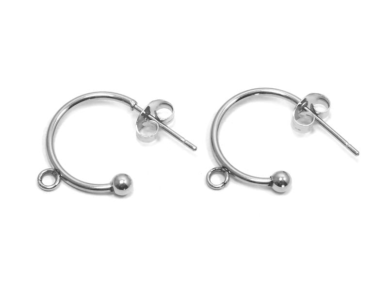 Creole stud earrings with eyelet and stopper, approx. 18 mm, Stainless Steel 304