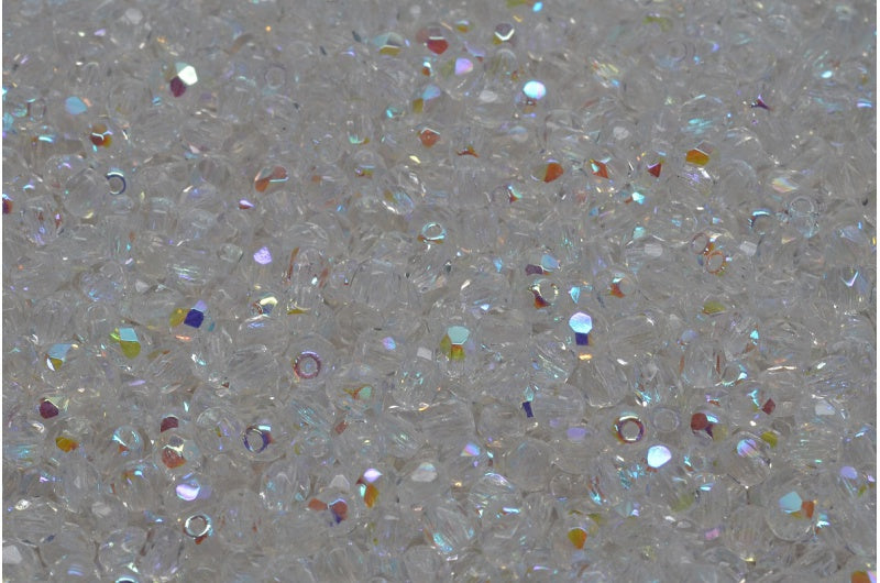 ファセットラウンドファイアポリッシュビーズ、クリスタルAb(00030-28701)、ガラス、チェコ共和国