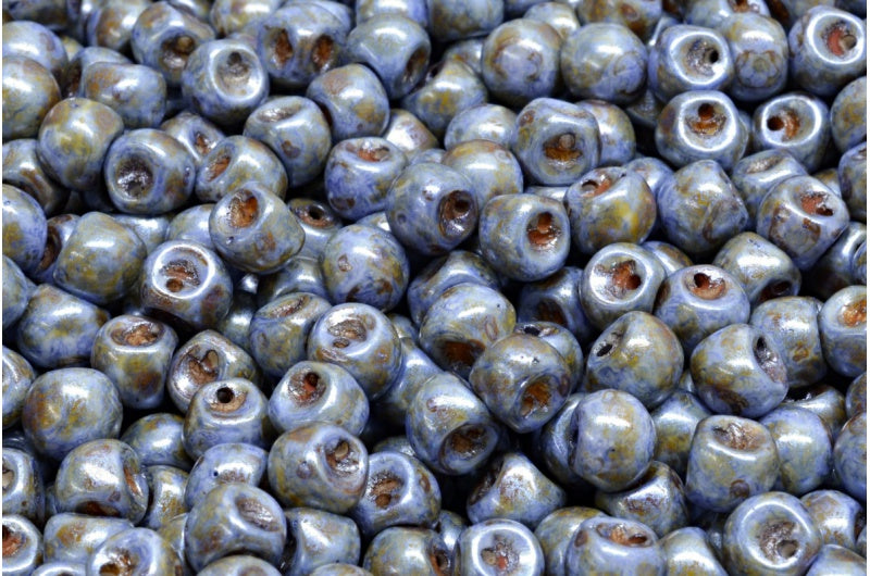 Mushroom Button Beads, White Green Luster Spotted (02010-65325), Glass, Czech Republic