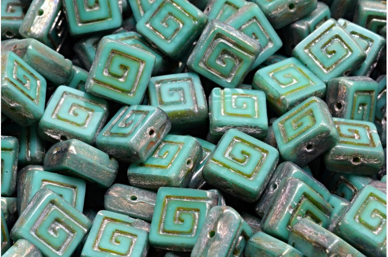 Table Cut Celtic Square Beads, Turquoise Travertin 27003 (63130-86800-27003), Glass, Czech Republic